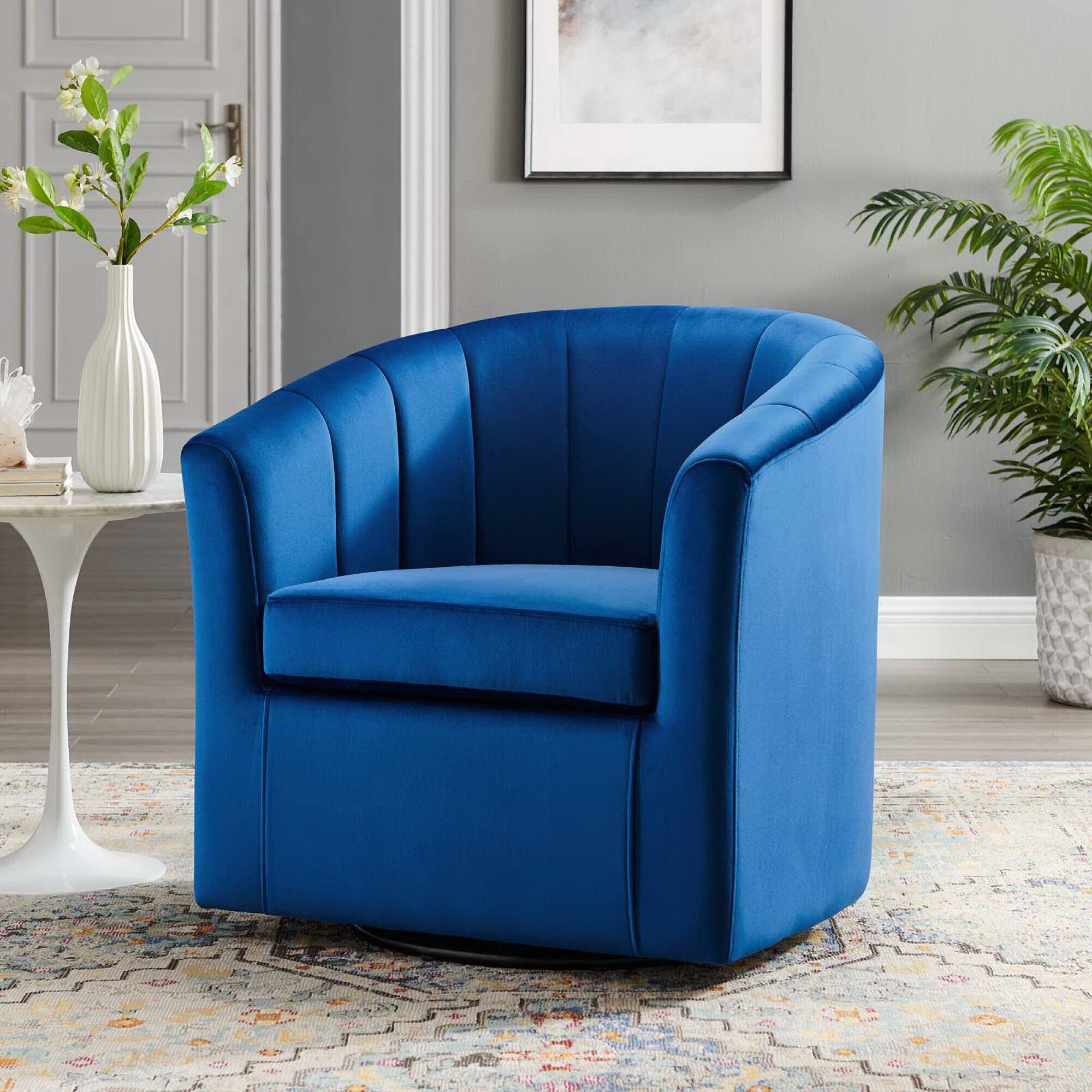 Alt View 2. Modway - Prospect Performance Velvet Swivel Armchair by Modway - Blue.