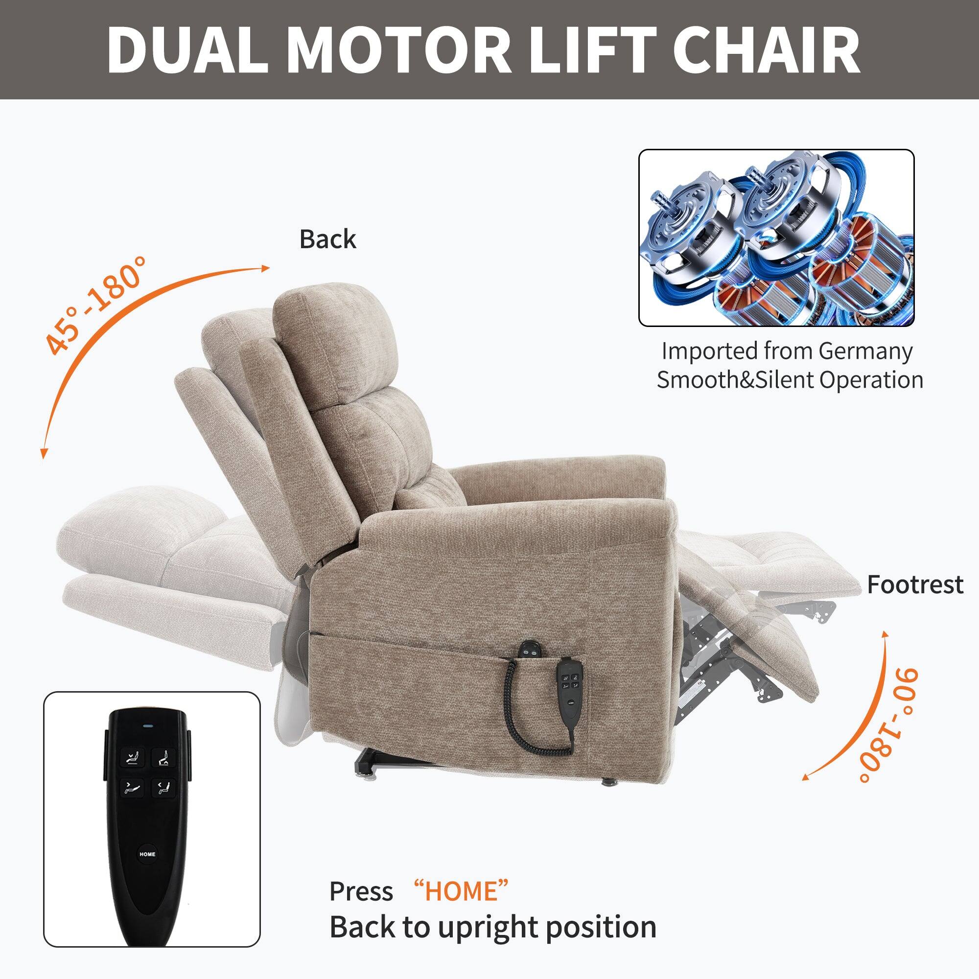 DUAL MOTOR LIFT CHAIR

- Back: 45°-180°
- Footrest: 0°-180°

Imported from Germany
Smooth & Silent Operation

Press "HOME" Back to upright position