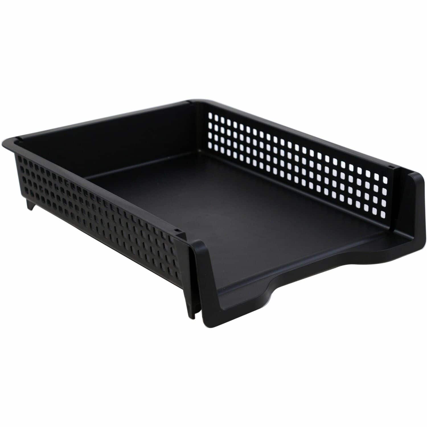 Business Source - Stackable Letter Tray Stackable Front Loading Plastic - Black