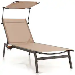 Gymax - 6-Position Recliner Lounge Outdoor Adjustable Reclining Chair Poolside - Brown