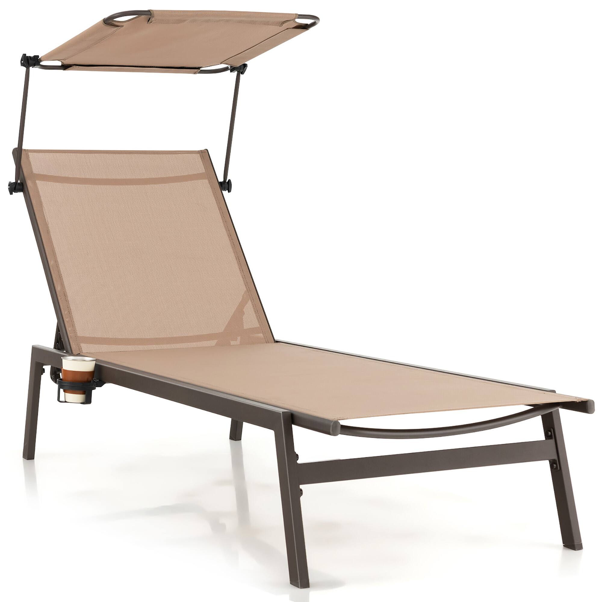 Front. Gymax - Gymax 6-Position Recliner Lounge Outdoor Adjustable Reclining Chair Poolside - Brown.