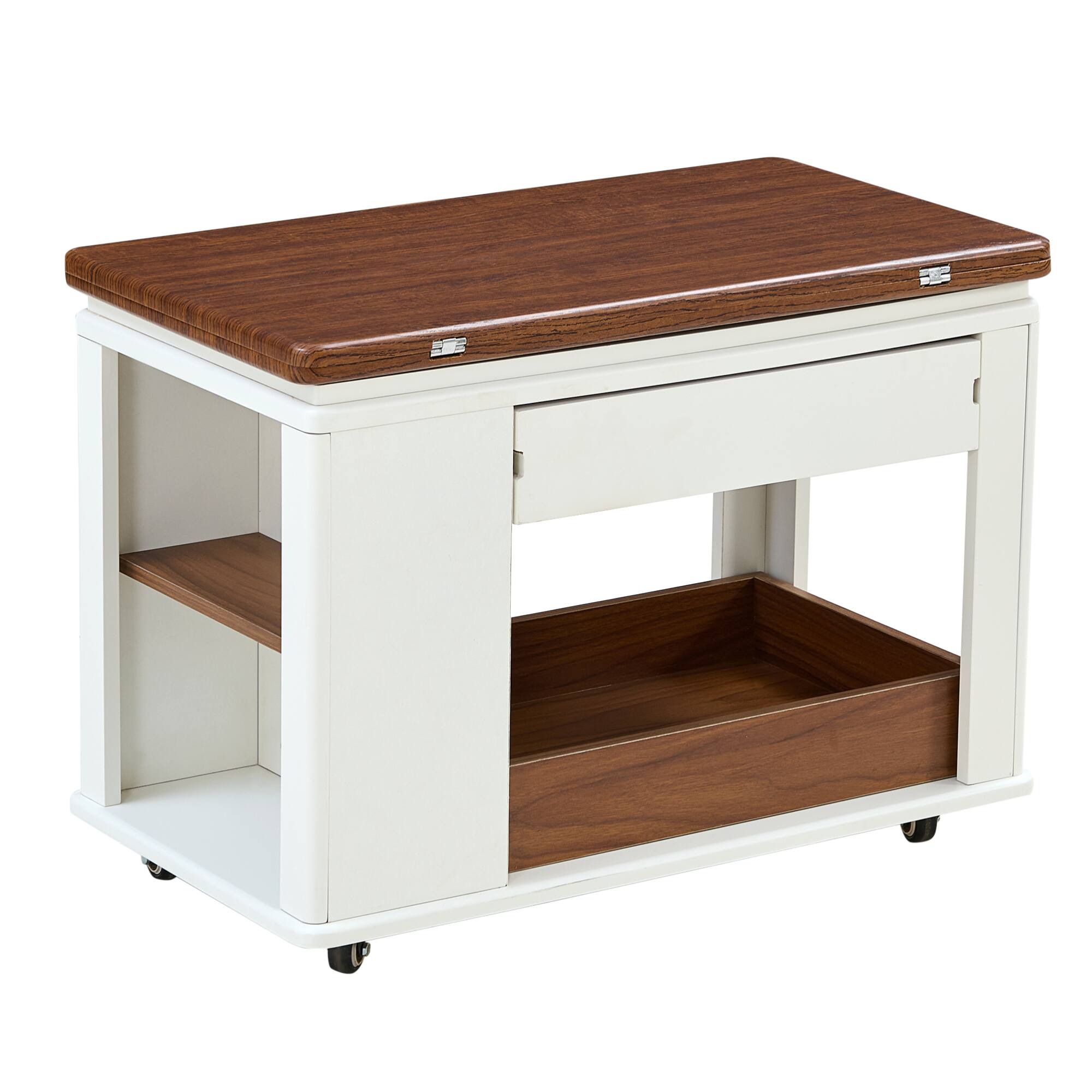 Alt View 9. GOODSILO - Modern Multi-Function Coffee Table with Foldable Top and Multi-Tier Storage - Walnut+White.