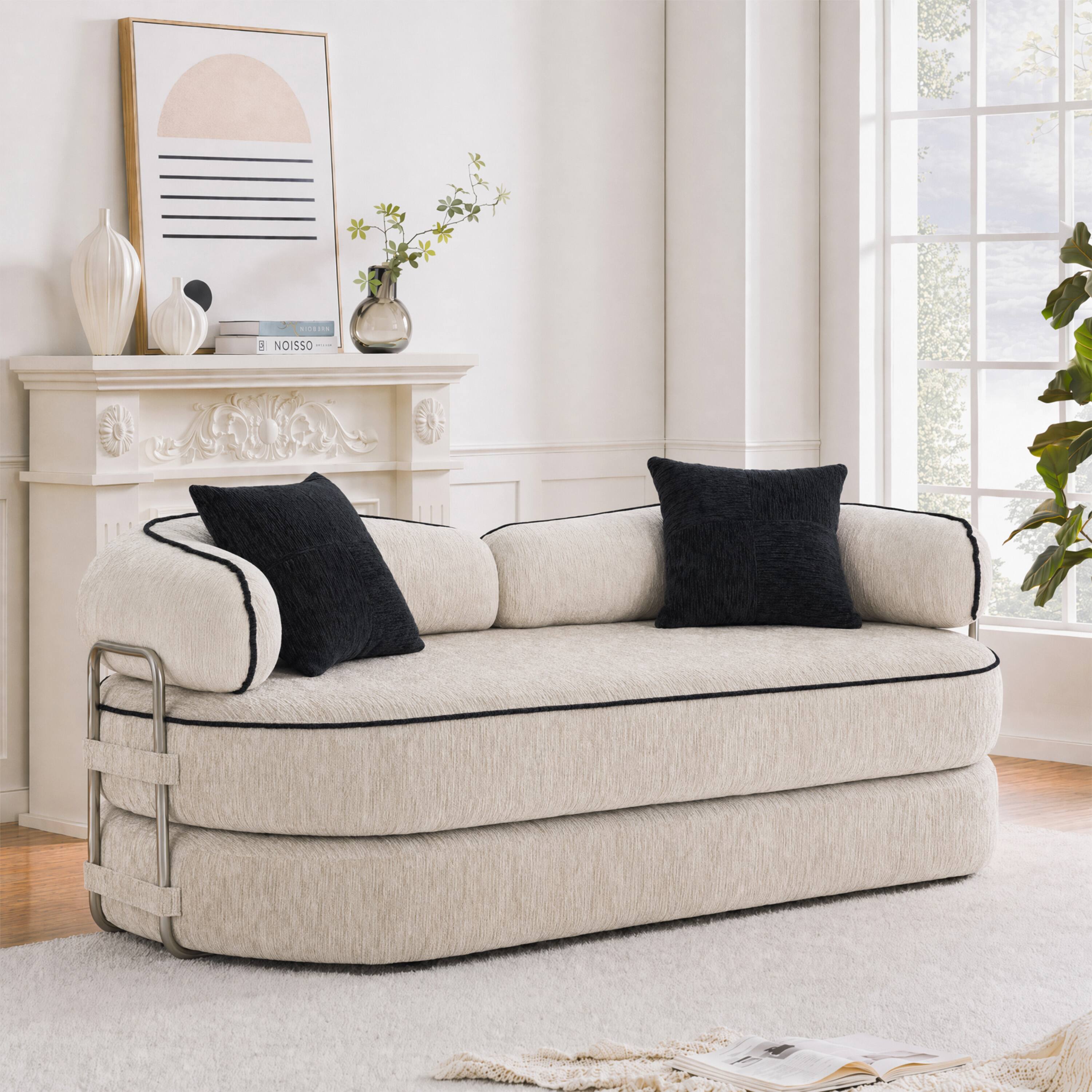 Alt View 7. Vipbear - Curved Loveseat with 4 Pillows, Modern Boneless Couch, Convertible Sleeper Sofa Bed - Khaki.