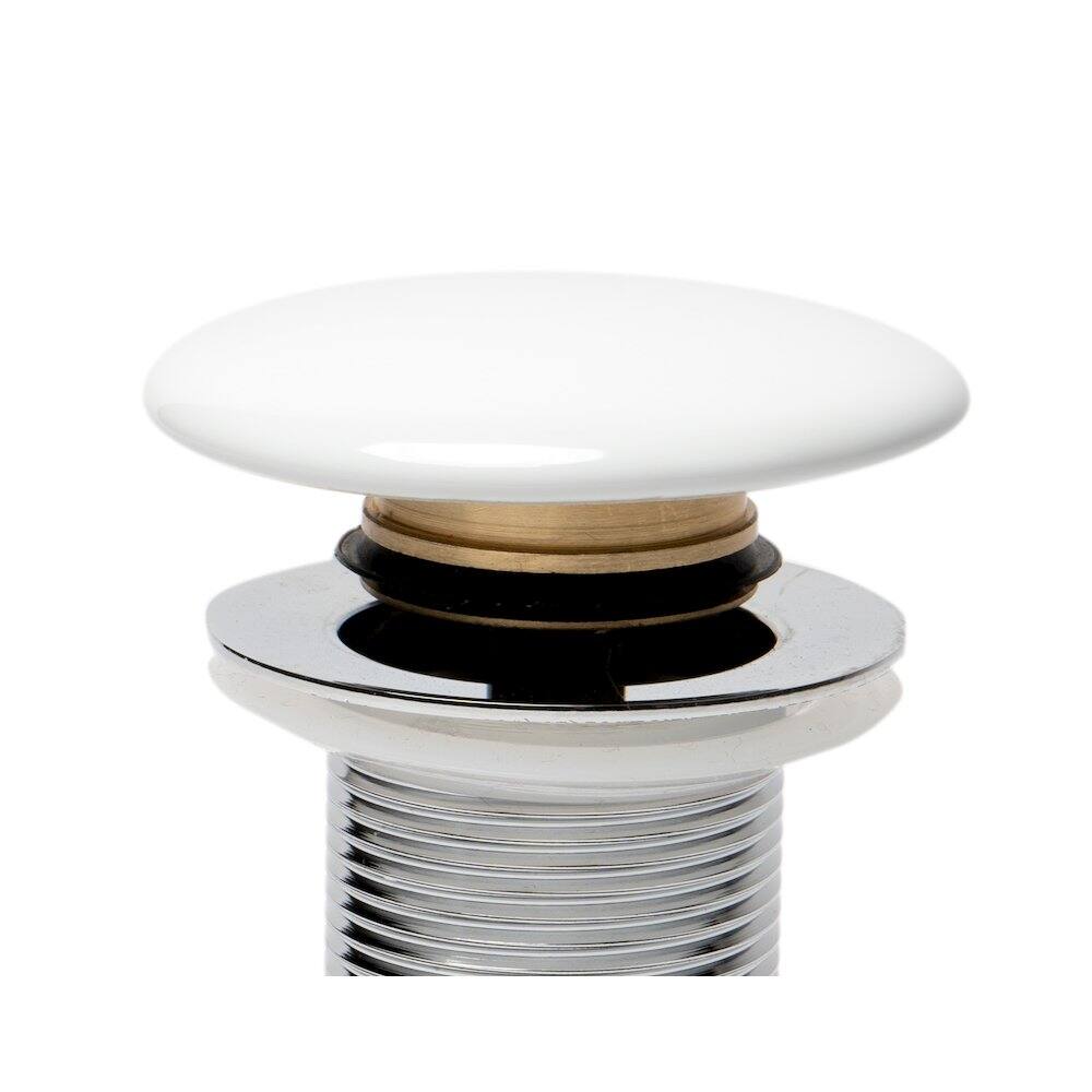 Back. Alfi - White Ceramic Mushroom Top Pop Up Drain for Sinks without Overflow - White.