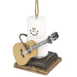 Ganz - Smores Marshmallow Snowman Playing the Guitar Resin Holiday Christmas Ornament 2.5 inch - White