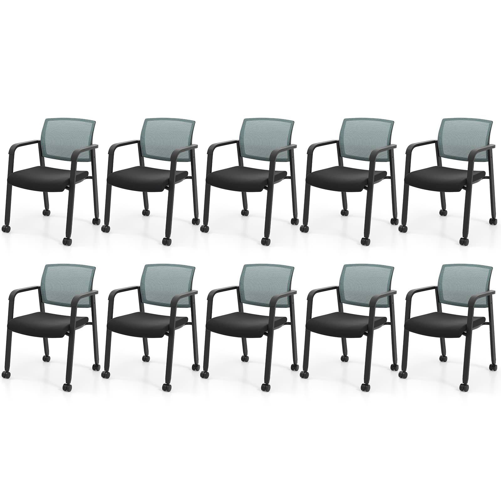 Gymax - 10 PCSC Conference Chairs Stackable Office Guest Mesh Chair Waiting Room Wheels - Gray