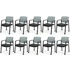 Front. Gymax - Gymax 10 PCSC Conference Chairs Stackable Office Guest Mesh Chair Waiting Room Wheels - Gray.