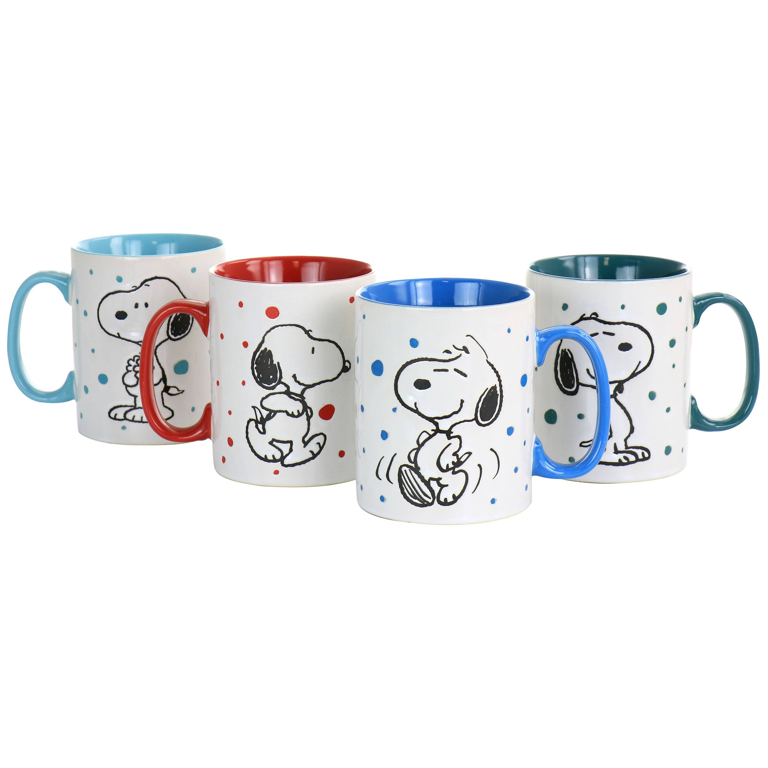 Front. Gibson - Gibson Peanuts Freckled Joy 15oz Stoneware 4 Piece Mug Set in Assorted Designs - Assorted.
