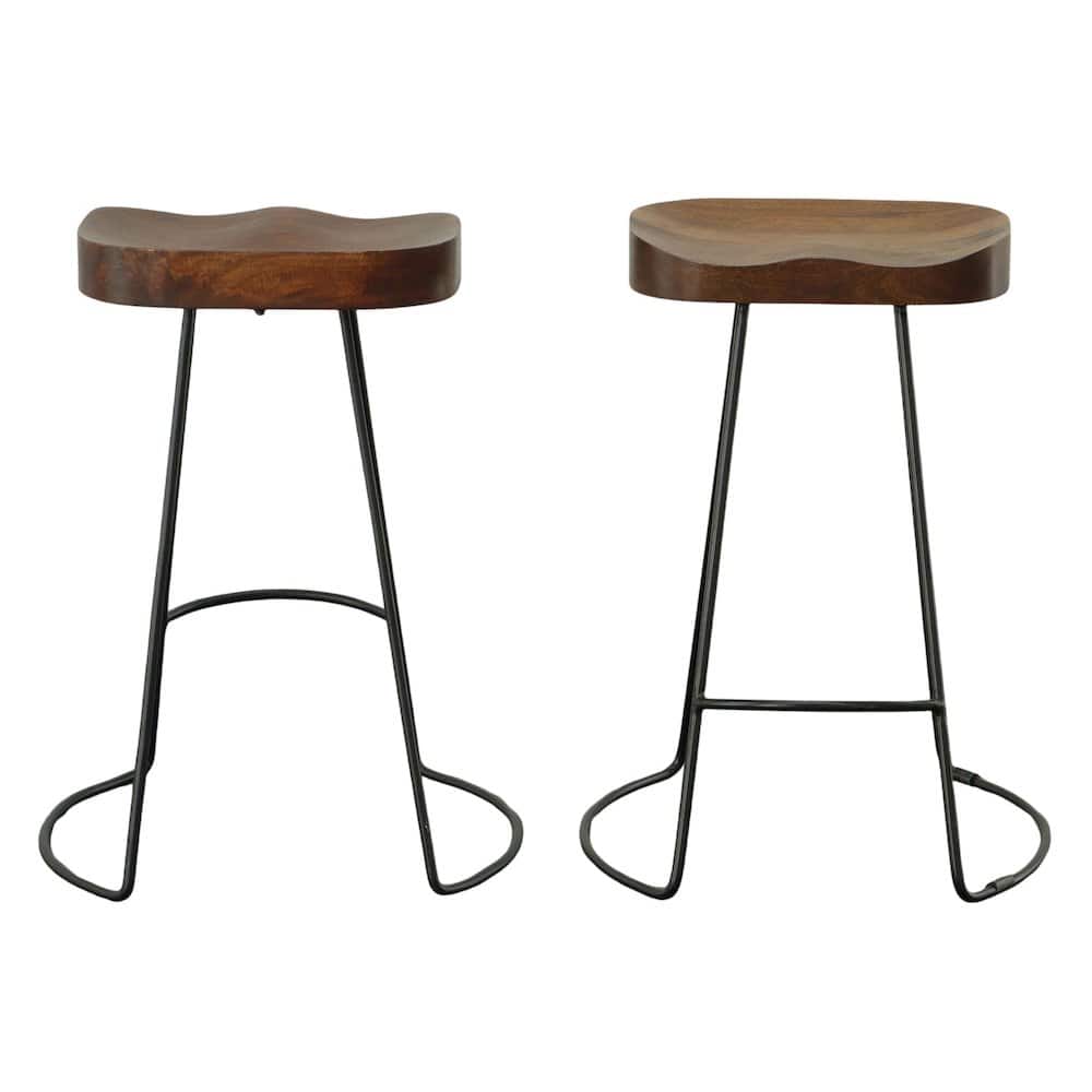 Carolina Chair & Table - 25" Metal Base Saddle Seat Counter Stool - Set of 2 - Chestnut Seat - Black Base - Chestnut, Black