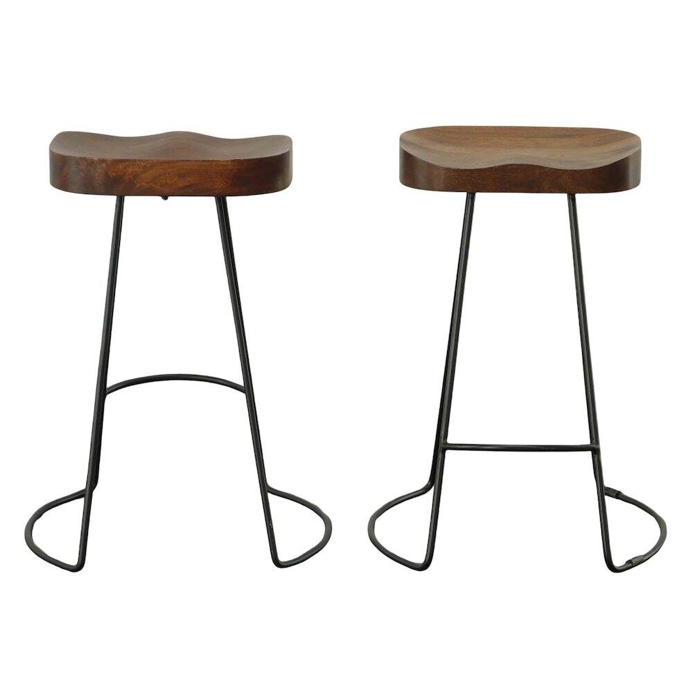 Front. Carolina Chair & Table - 25" Metal Base Saddle Seat Counter Stool - Set of 2 - Chestnut Seat - Black Base - Chestnut, Black.