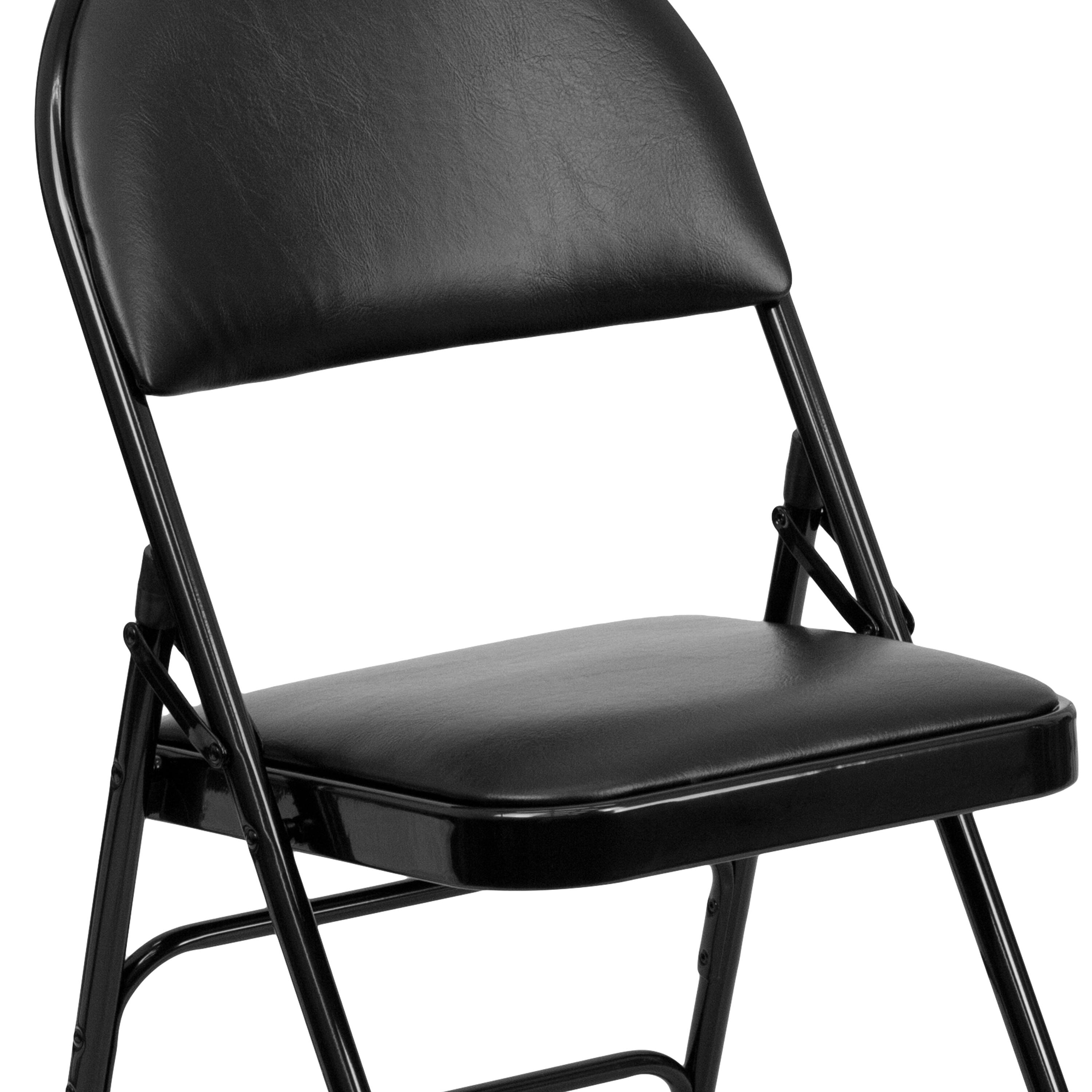 Alt View 10. Emma + Oliver - 4 Pack Home & Office Easy-Carry Party Events Padded Folding Chair - Black Vinyl/Black Frame.