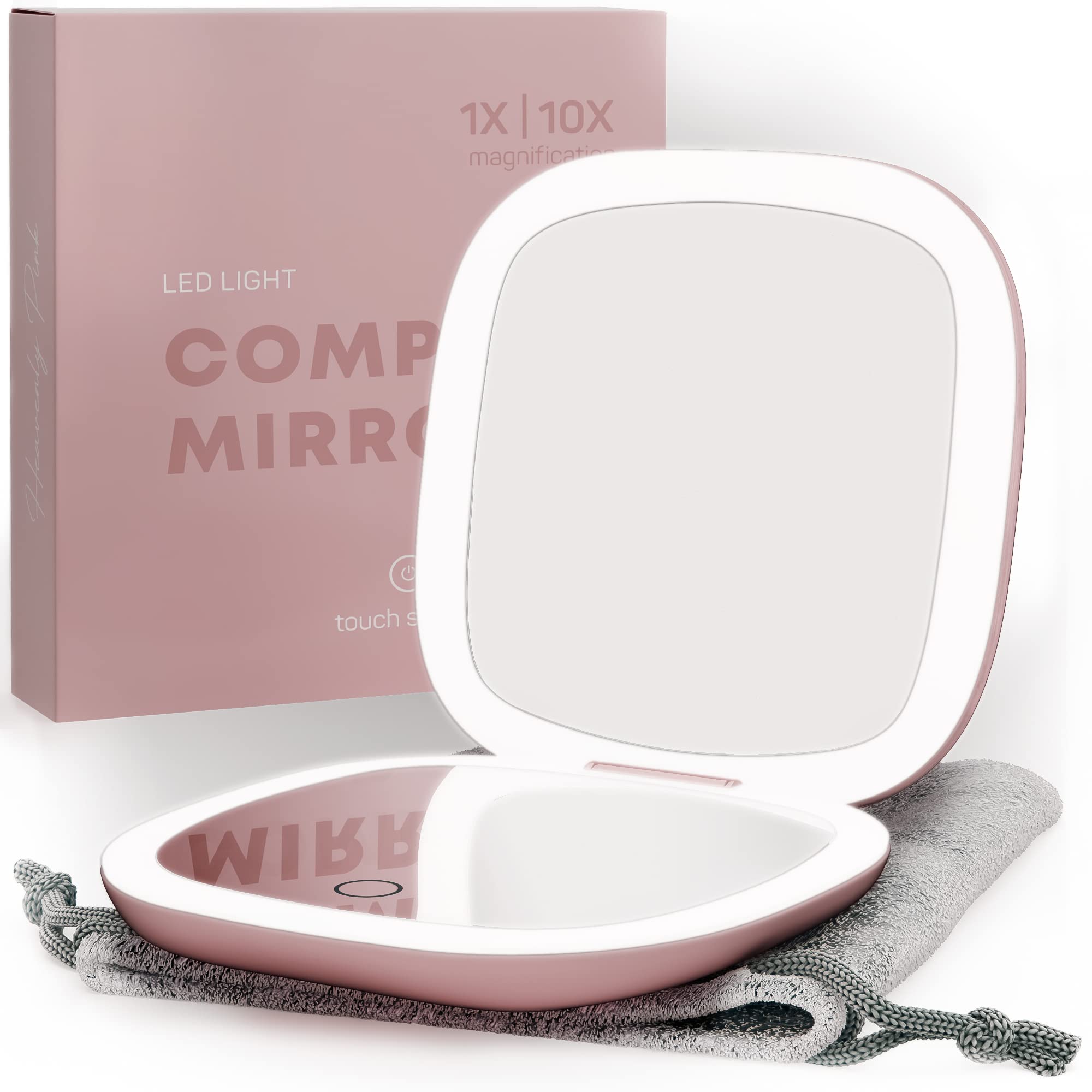 Pink Taupeled 1X | 10X magnification LED LIGHT COMPACT MIRROR touch S