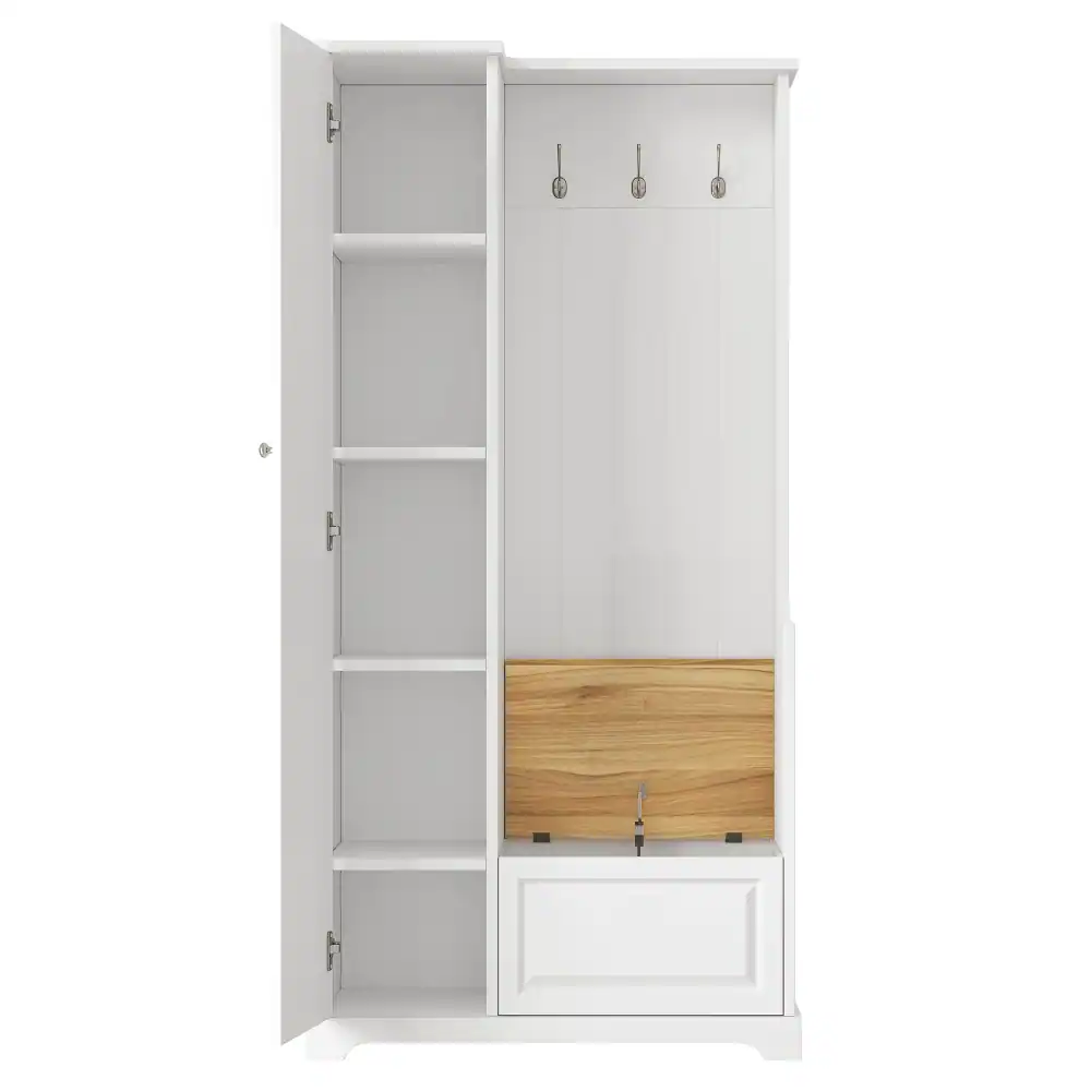 Alt View 7. Loheer - Loheer White Minimalist Hall Tree with Flip Up Bench and Adjustable Shelves - White.