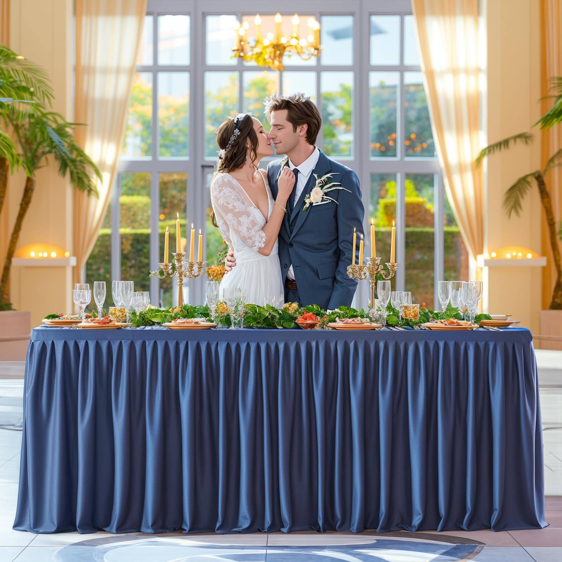 Alt View 7. Dapper Styles - Navy Table Clothes For Rectangle Tables Wrinkle Resistant Fitted Cloth With Pleated Ruffle Skirts Banquet W... - Royal Blue-48" x 24" (4FT-1 Pack).