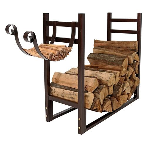 Back. SlickBlue - Bronze Metal Firewood Log Rack for Indoor Outdoor Use with Removable Kindle Holder - Bronze.