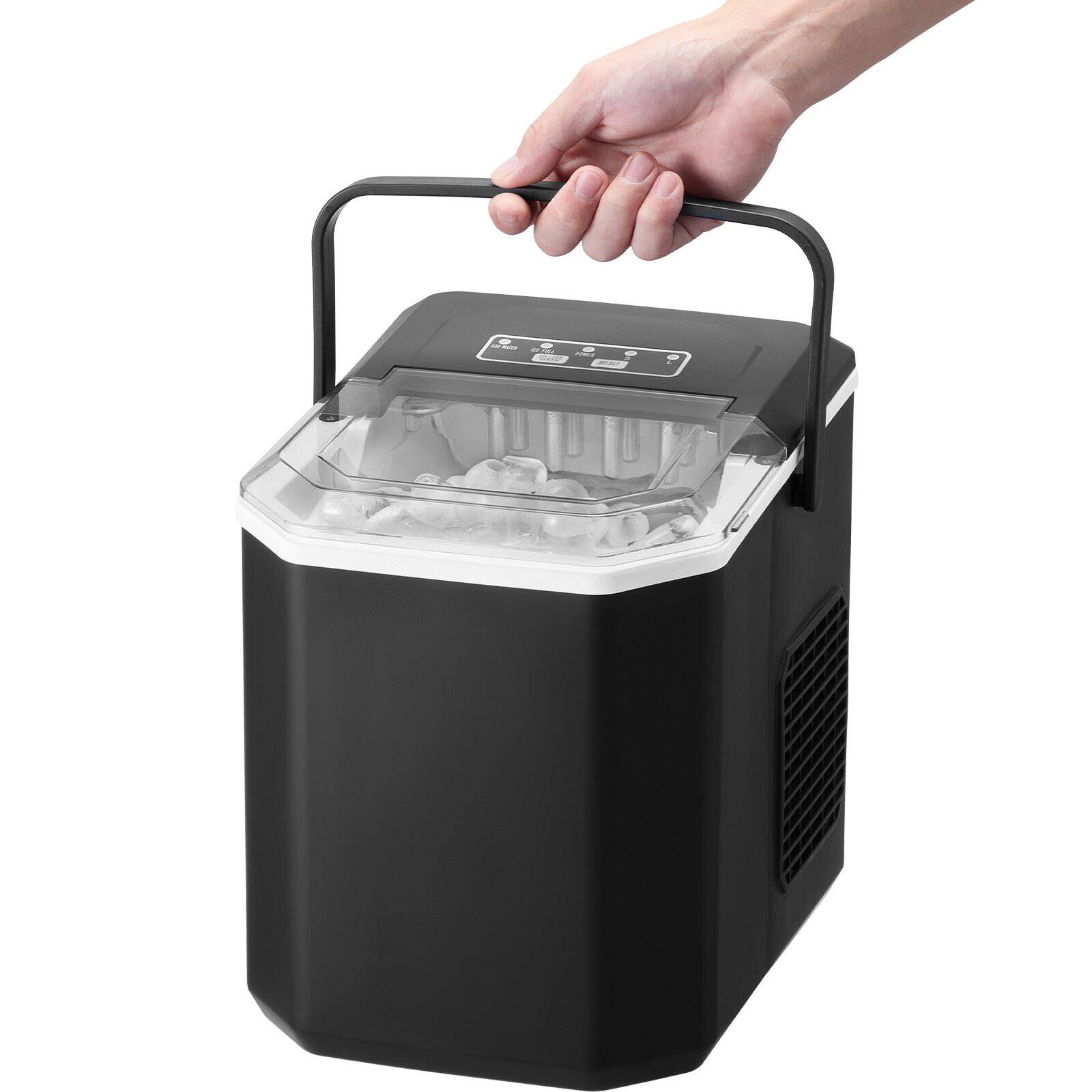 Alt View 9. Glintex - Countertop Ice Maker, Bullet Ice, 9 Cubes in 6 Min, 26 lb/Day, 2 Sizes, Self-Cleaning, Scoop & Basket - Black.