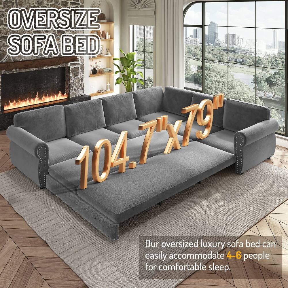 OVERSIZE SOFA BED 104.7x79"  
Our oversized luxury sofa bed can easily accommodate 4-6 people for comfortable sleep.