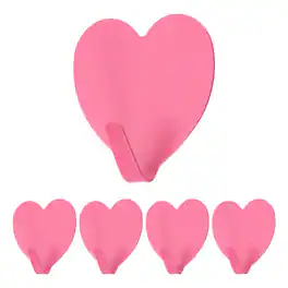 Unique Bargains - 5pcs Heart Shaped Wall Hooks, Metal Adhesive Towel Hook, Heavy Duty Sticky for Bathroom Kitchen Office Keys Coats - Rose Red