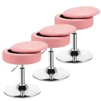 Costway Set of 3 Adjustable Metal Vanity Stool 360° Swivel Storage Makeup Chair with  Tray - Pink - Front_Zoom