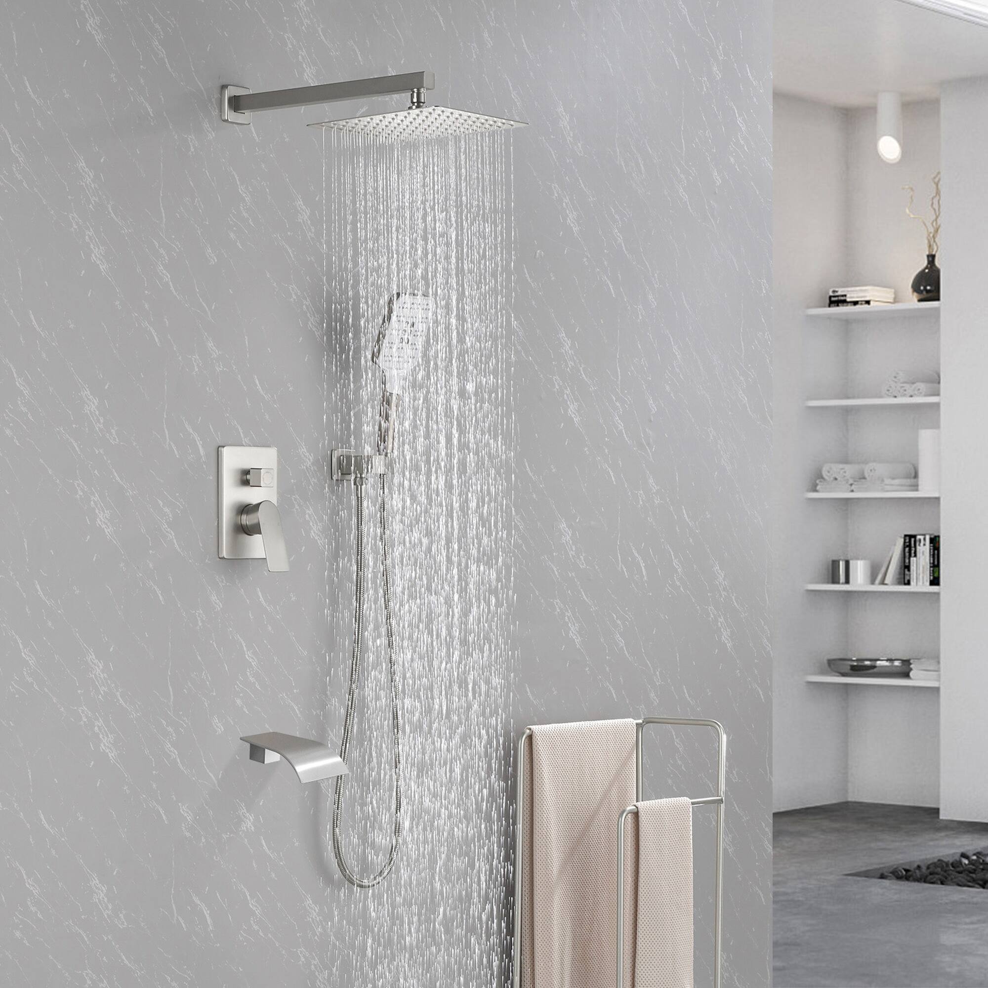 Alt View 2. Boyel Living - Brushed Nickel Shower Set Brass SUS304 3-Function Valve 10-Inch Top Spray 3-Function Handheld cUPC - Silver.