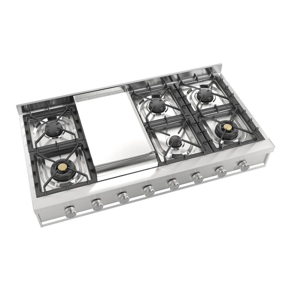 Alt View 1. ILVE - ILVE Professional Plus II Series 48 in. Gas Rangetop with 8 Sealed Burners + Griddle (Natural Gas, Satin Trim) - Stainless Steel.