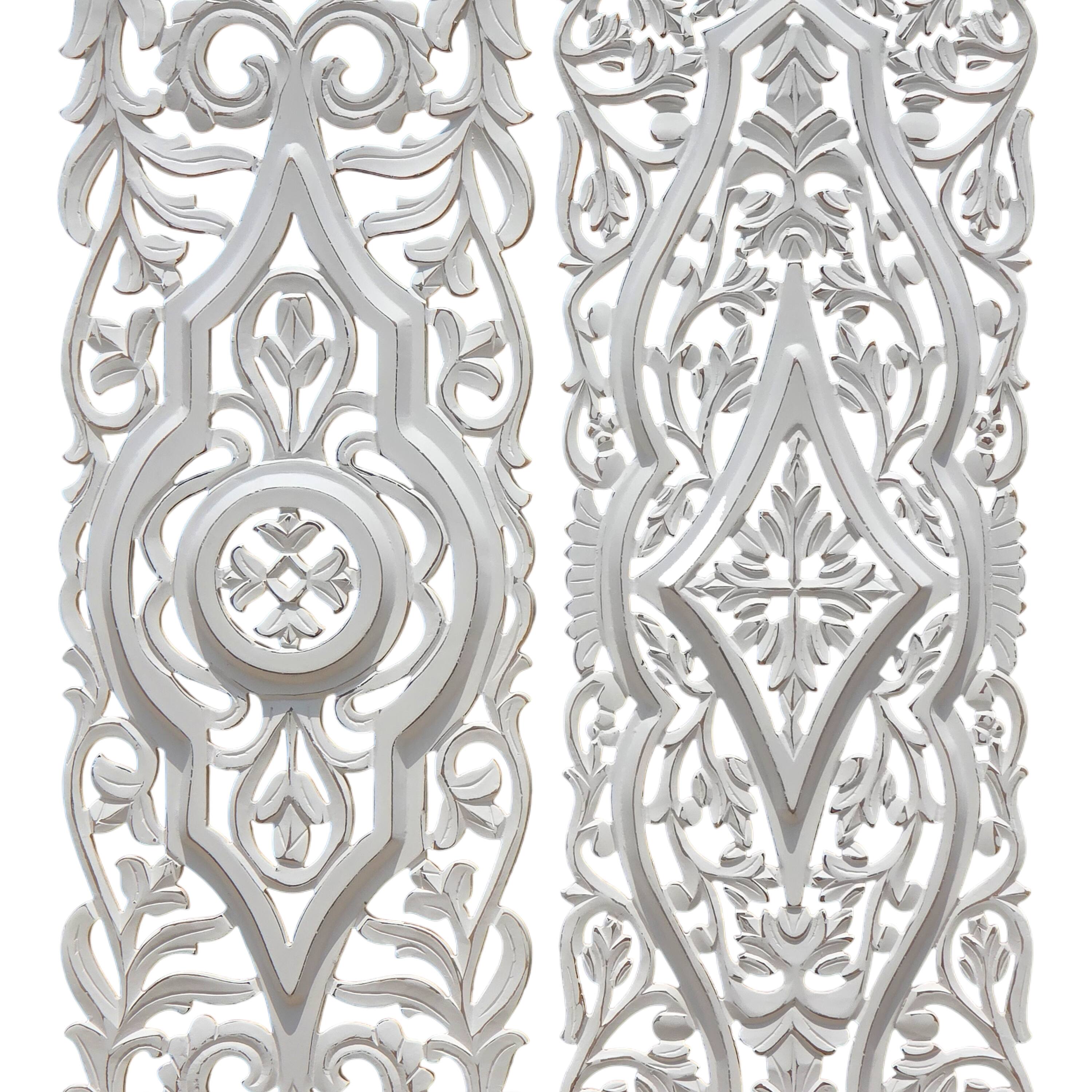 Alt View 5. Manhattan Lane - Ozy Carved Wall Art Panel Set of 2 | Handcrafted Ornate Decor | 16x48 - White.