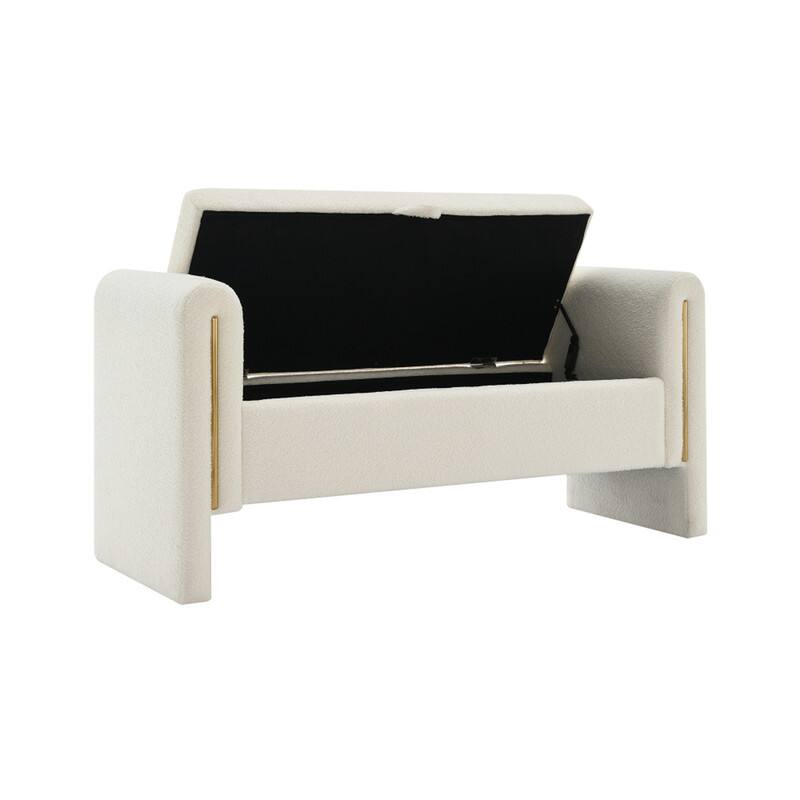 Angle. HTUTWOO - Teddy Bed End Bench with Arms and Storage - Upholstered Large Foot Rest Stool,Multi-Functional Vanity Ottoman for Room - Cream.