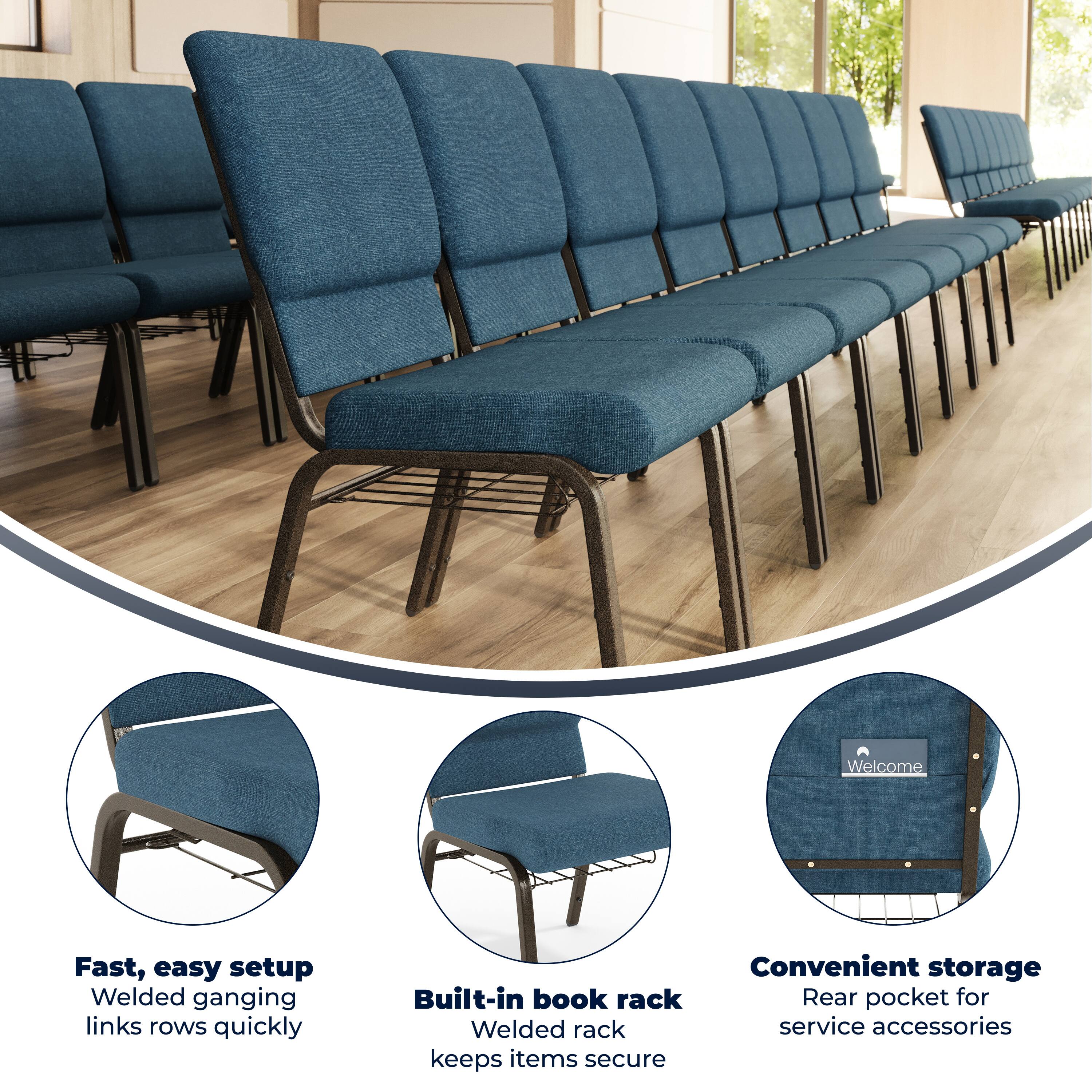 Welcome

Fast, easy setup
Welded ganging links rows quickly

Built-in book rack
Welded rack keeps items secure

Convenient storage
Rear pocket for service accessories