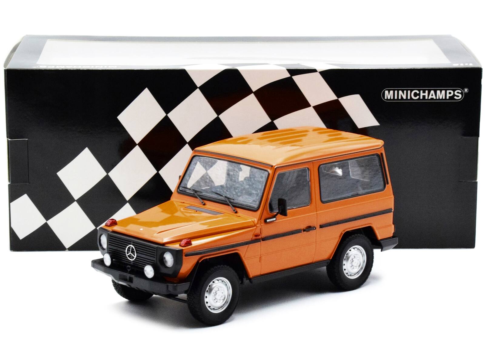 Back. Minichamps - 1980 Mercedes-Benz G-Model (SWB) Orange with Black Stripes Limited Edition to 504 pieces Worldwide 1/18 & - Orange with Black.