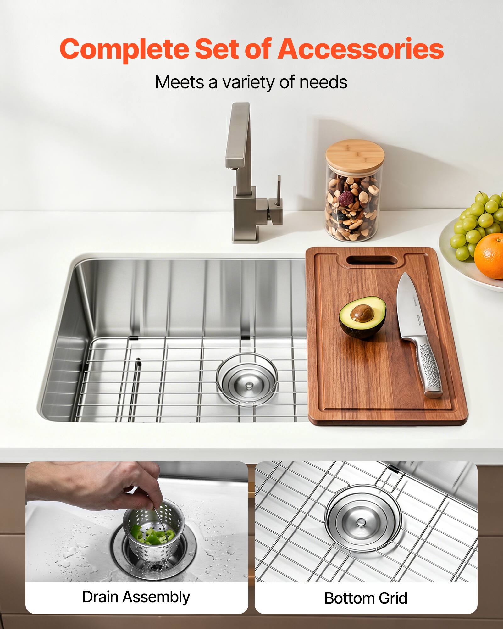 Complete Set of Accessories  
Meets a variety of needs  

Drain Assembly  
Bottom Grid
