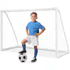 Front. Costway - Costway 6 FT x 4 FT Portable Kids Soccer Goal Quick Set-up for Backyard Soccer Training - White.