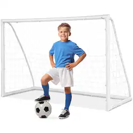 Costway - 6 FT x 4 FT Portable Kids Soccer Goal Quick Set-up for Backyard Soccer Training - White