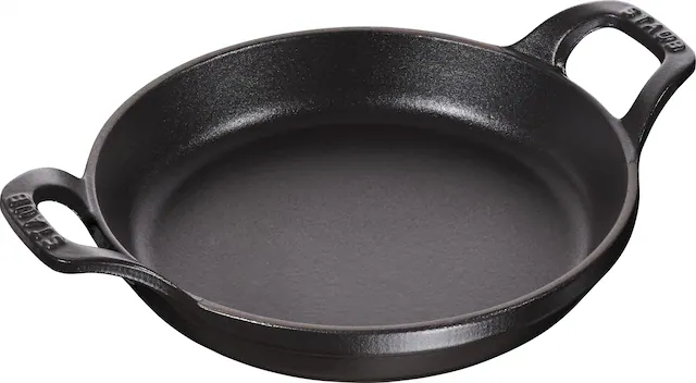 Front. Staub - Staub Cast Iron 7.5-inch Round Gratin Baking Dish - Matte Black - Matte Black.