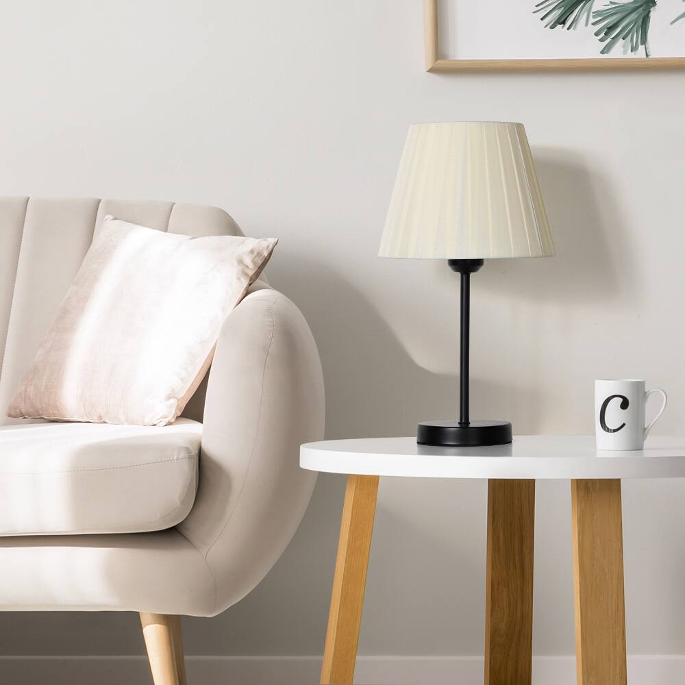 Alt View 1. Oumilen - Black Base Table Lamp with Beige Pleated Fabric Shade, E26 Socket & UL Plug.