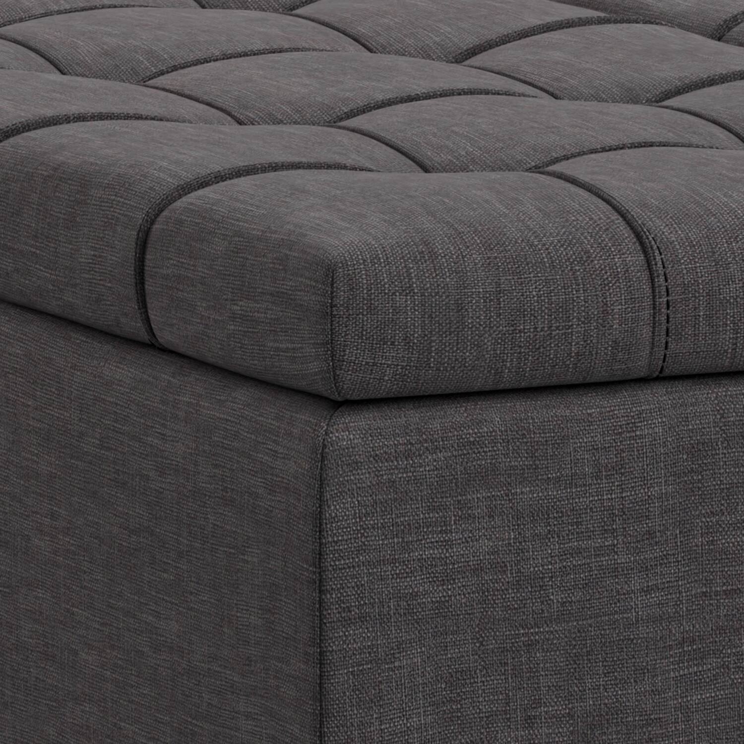 Alt View 8. Simpli Home - Laura 36 inch Wide Transitional Square Mid Century Lift Top Storage Ottoman in Slate Grey Polyester Linen, Assembled - Slate Grey.
