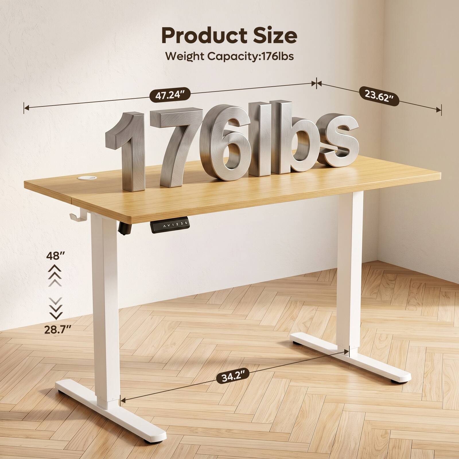 Product Size  
Weight Capacity: 176lbs  
47.24"  
23.62"  
48"  
28.7"  
34.2"