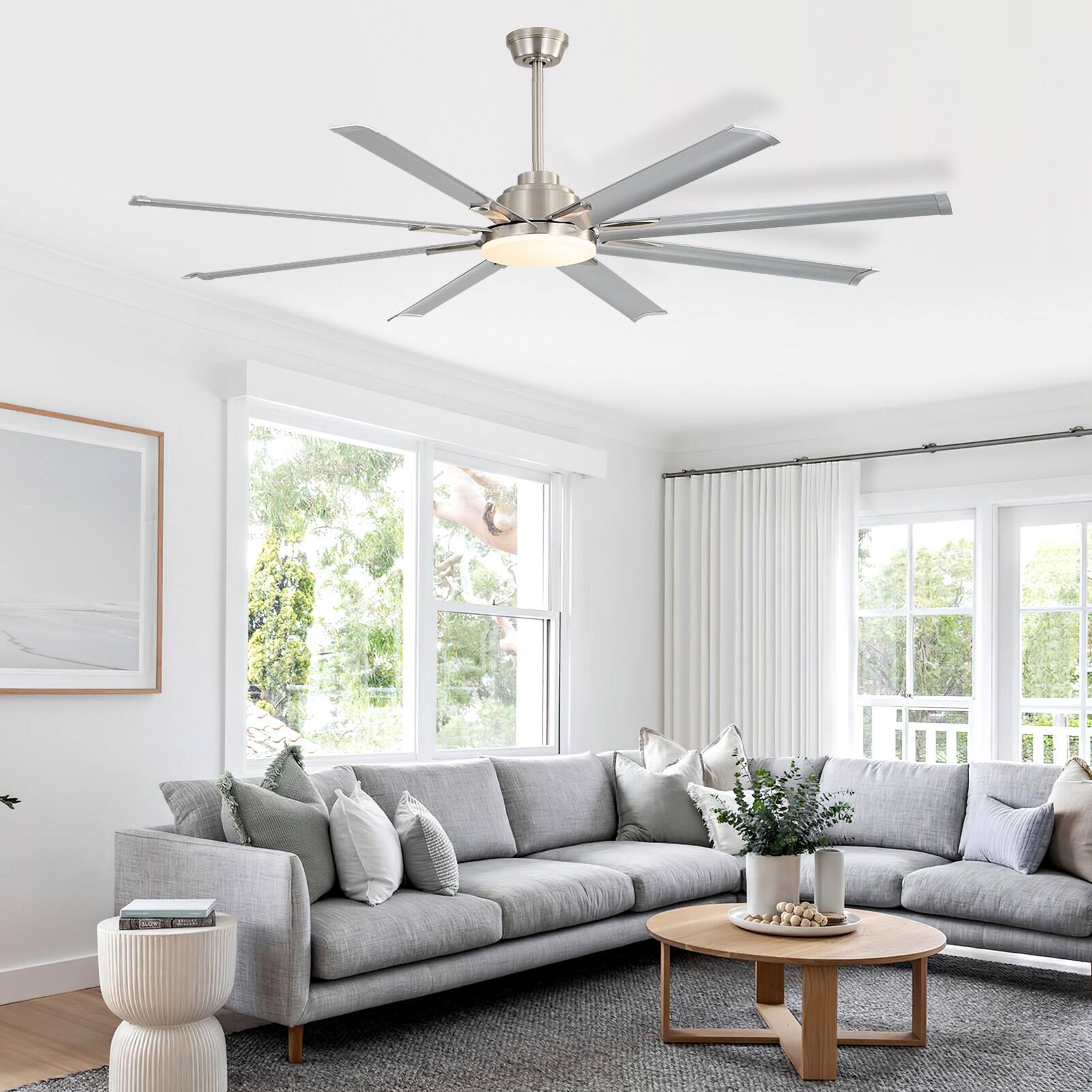 Alt View 5. Sofucor - Large Smart Ceiling Fan with Light, Indoor/Outdoor, Alexa/Google/App Control, 8 ABS Blades, Remote - Nickel-84inch.