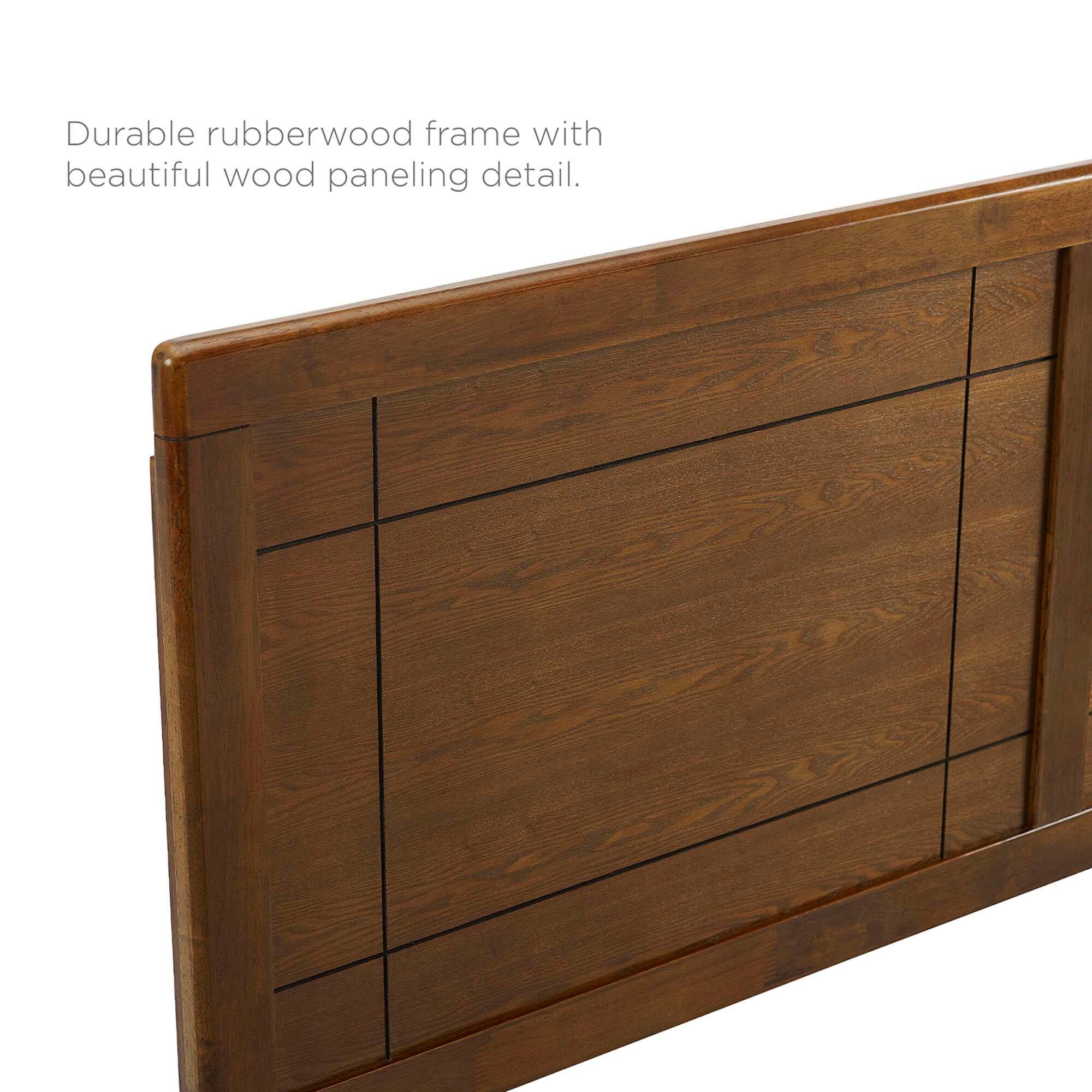 Durable rubberwood frame with beautiful wood paneling detail.