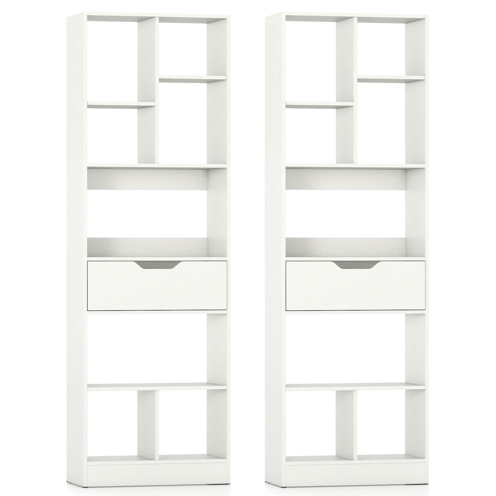 Alt View 9. Costway - Costway 2 PCS 61" Bookcase with Drawer, 8 Open Cubes, Anti-toppling Kits for Living Room - White.