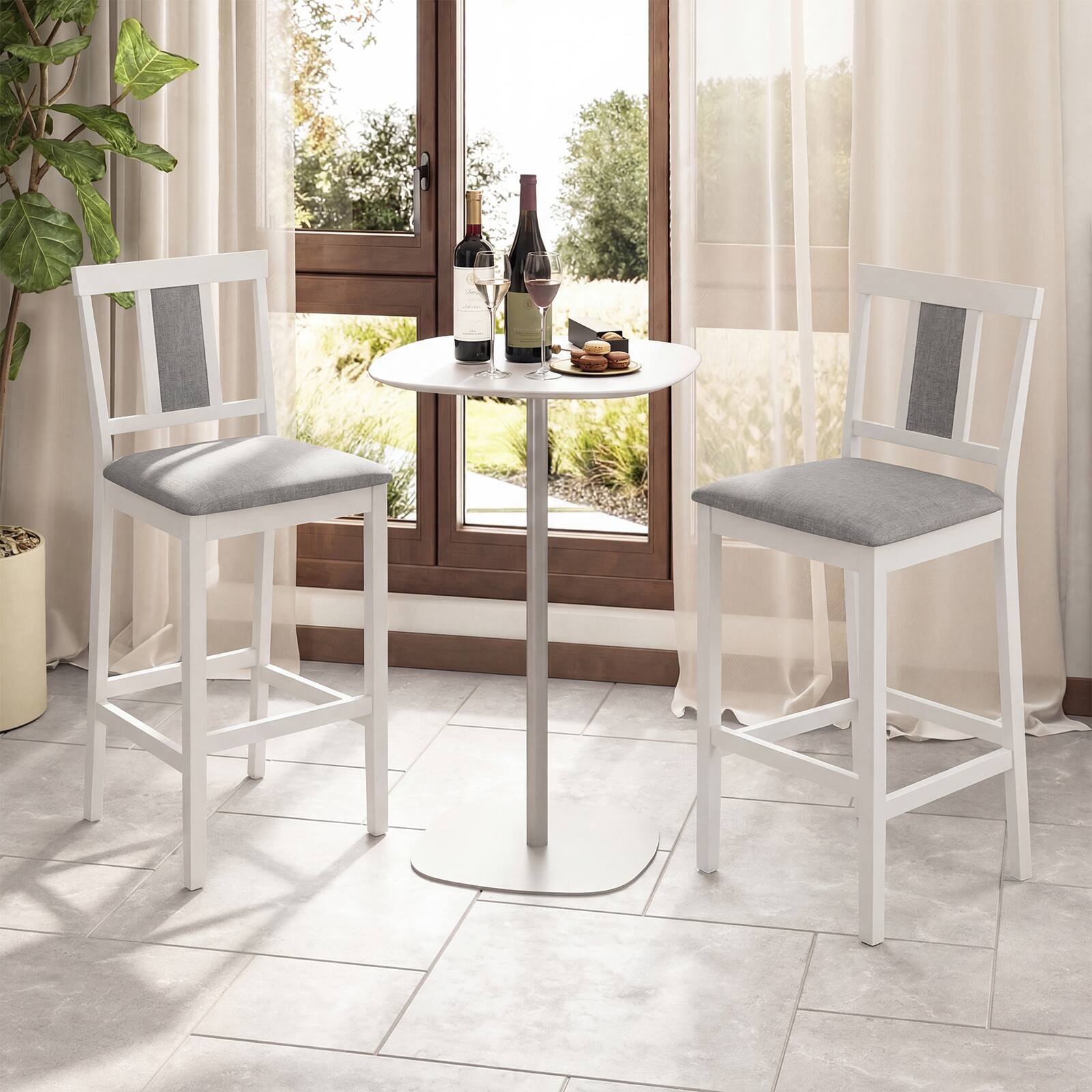 Alt View 4. Costway - Costway Upholstered Barstool Set of 4, Modern 29.5" Bar Height Kitchen Island Stool - White + Gray.