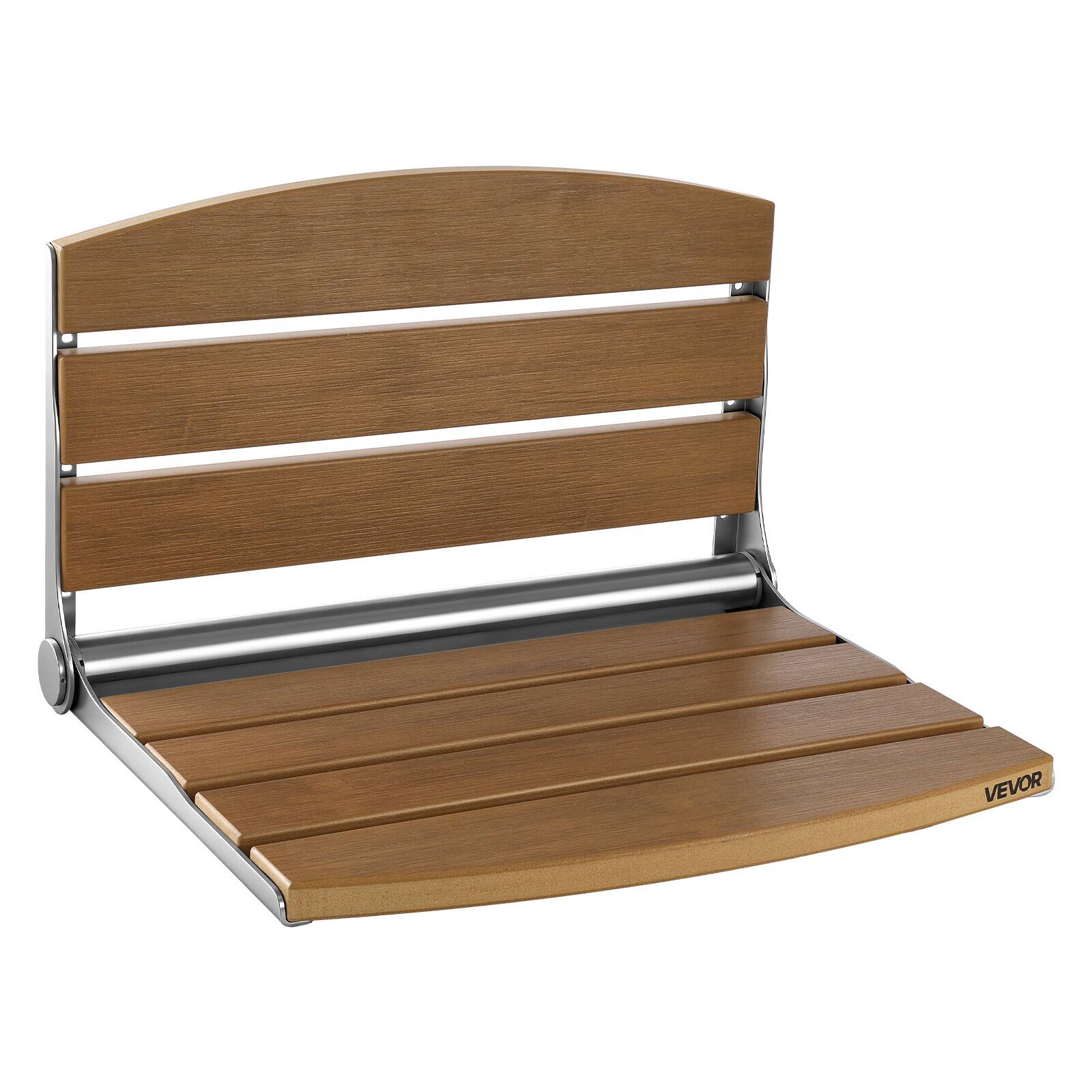 Alt View 5. VEVOR - Foldable Shower Seat Wall Mounted, 17.7" Folding Shower Bench with Supportive Backrest, Fold-Down Bathroom Corridor Seat - Teak Finish.