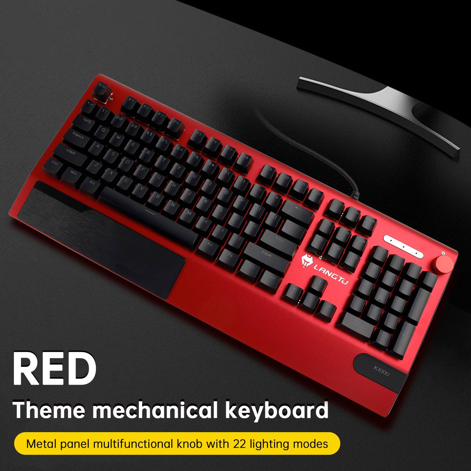 RED  
Theme mechanical keyboard  
Metal panel multifunctional knob with 22 lighting modes