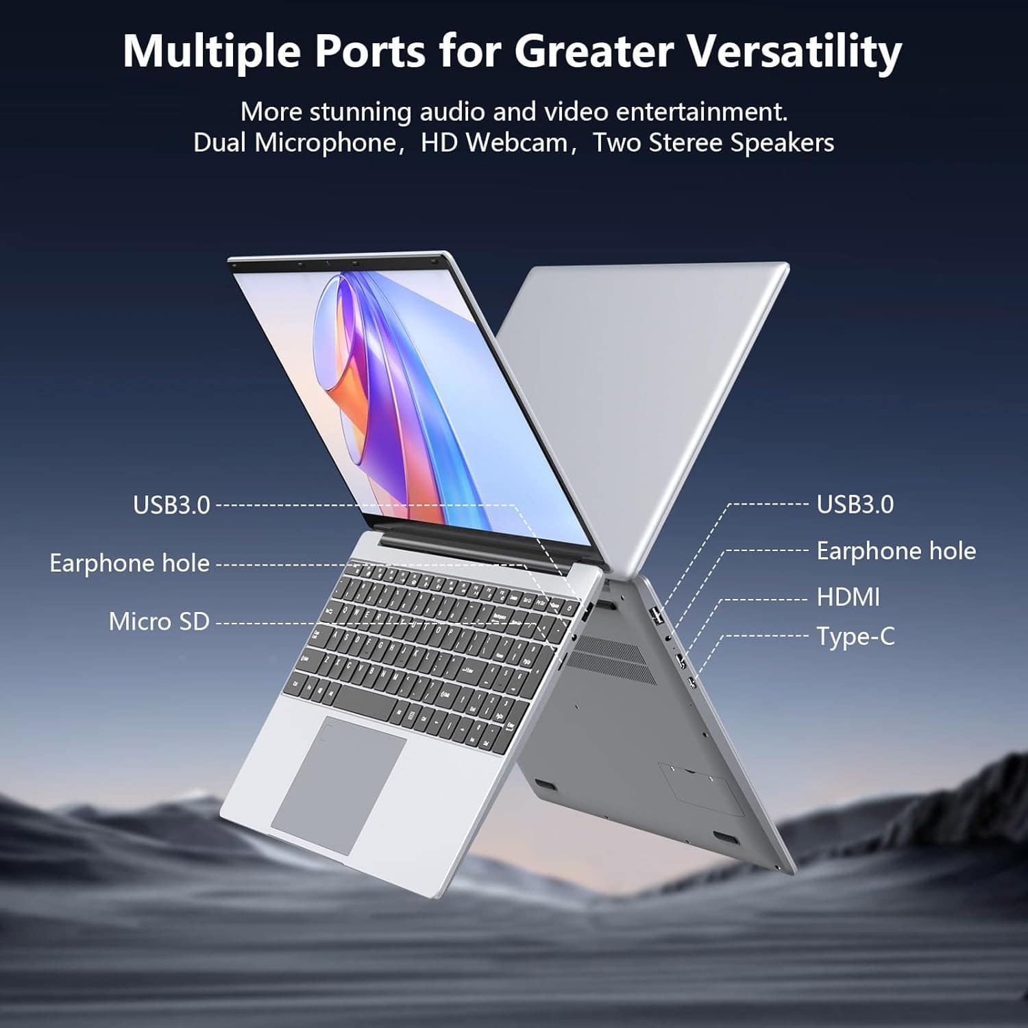 Gezoon 15.6 inch Laptop, 12th Alder Lake N100(Turbo 3.4GHz