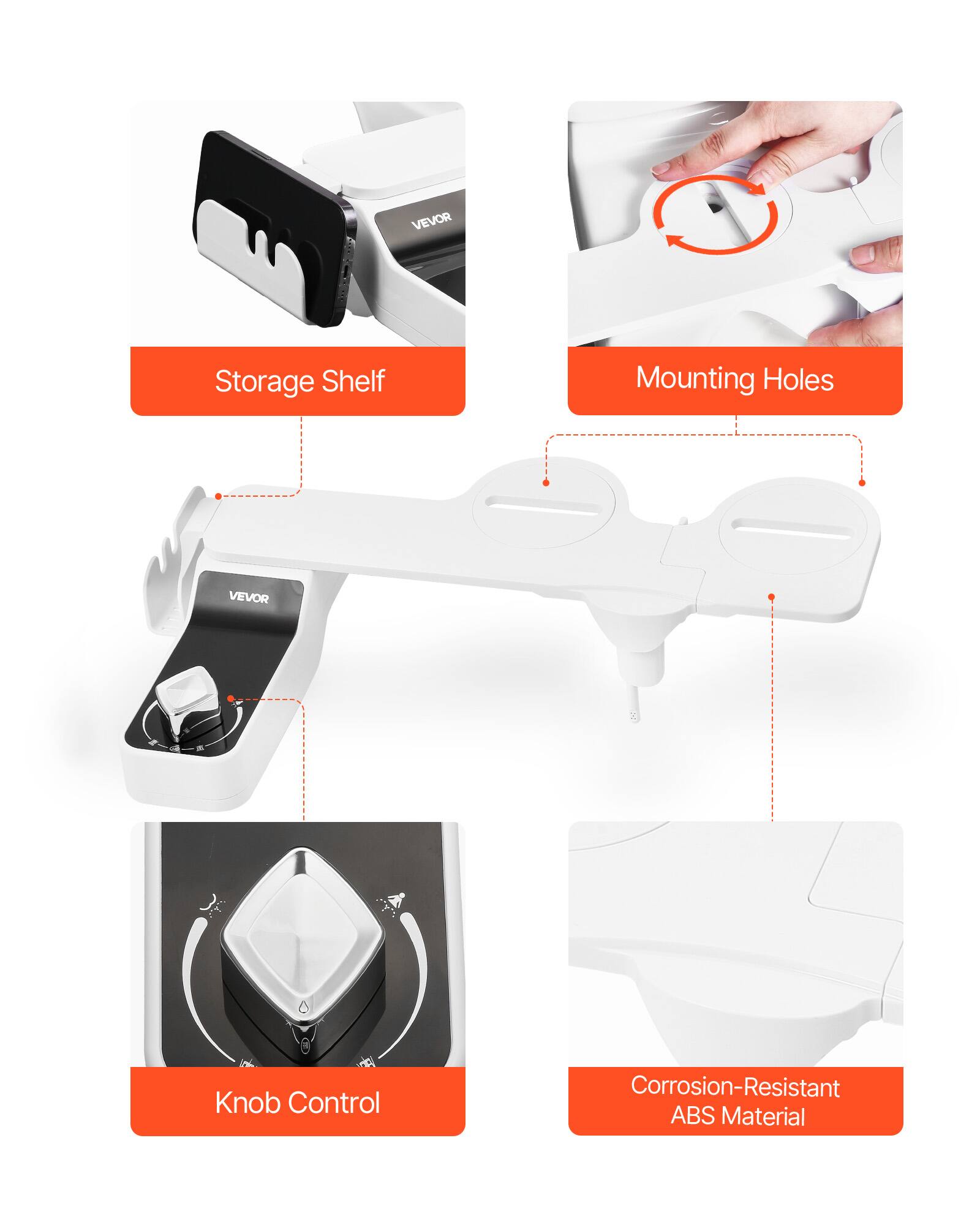 VEVOR Storage Shelf, VEVOR Knob Control, Mounting Holes, Corrosion-Resistant ABS Material