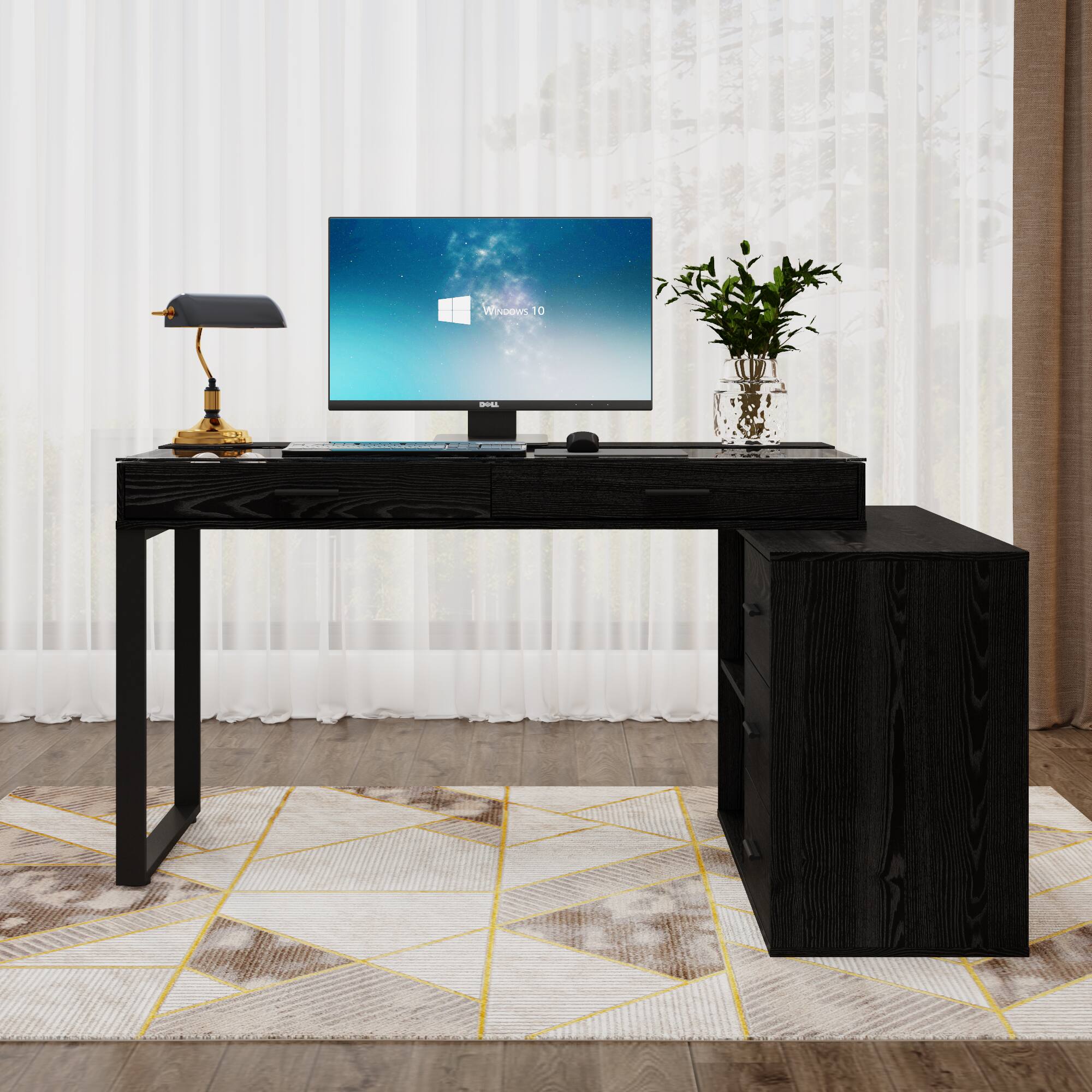 Alt View 4. Famapy - Famapy L - Shaped Desk with Glass Top: Modular, Organized & Stylish Workspace - Black.