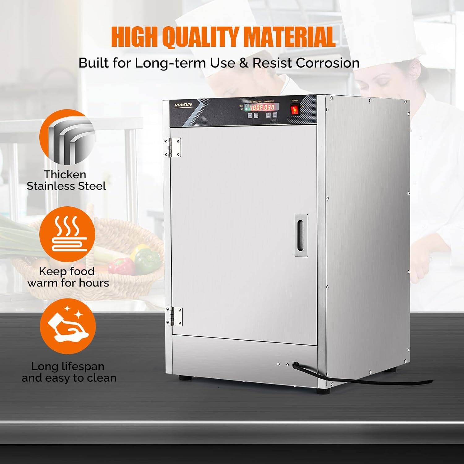 HIGH QUALITY MATERIAL  
Built for Long-term Use & Resist Corrosion  

- Thickened Stainless Steel  
- Keep food warm for hours  
- Long lifespan and easy to clean