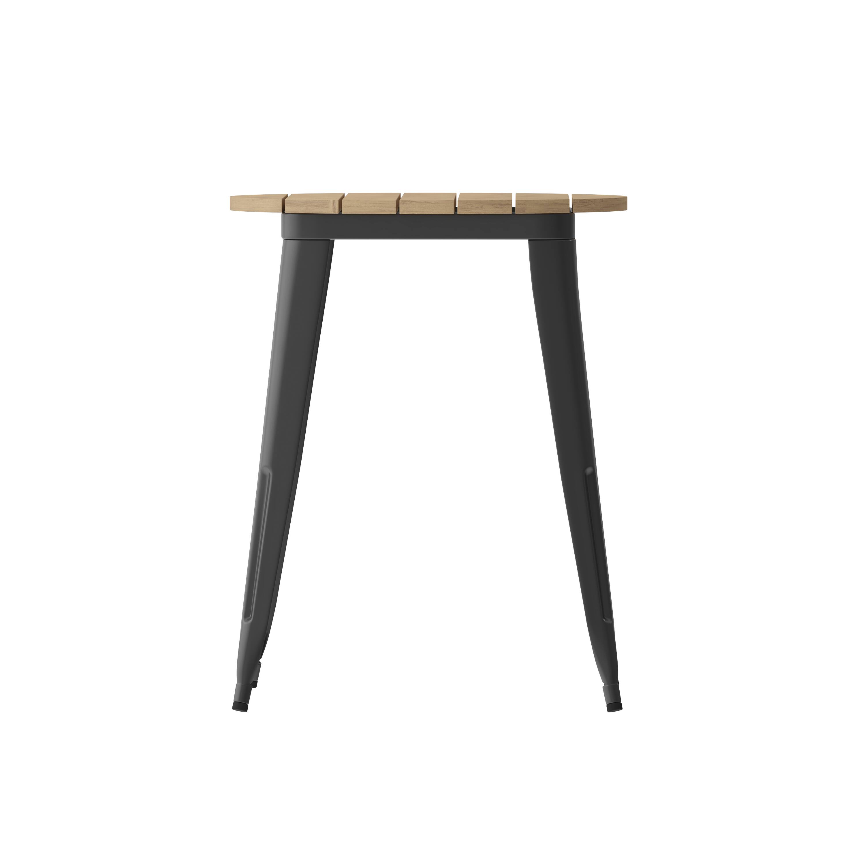 Alt View 7. Emma + Oliver - Drew Indoor/Outdoor Dining Table, 23.75" Round All Weather Poly Resin Top with Steel Base - Brown Top/Black Frame.