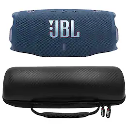 JBL - CHARGE 6 Waterproof Portable Speaker Bundle with gSport Carbon Fiber Case - Blue