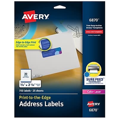 "Avery - Print-to-the-Edge Laser Address Labels, 3/4"" x 2-1/4"", 750 Labels/Pack (6870) - White" price history on PriceWatchPro