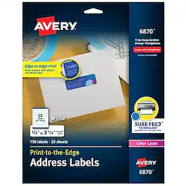 Avery - Print-to-the-Edge Laser Address Labels, 3/4" x 2-1/4", 750 Labels/Pack - White